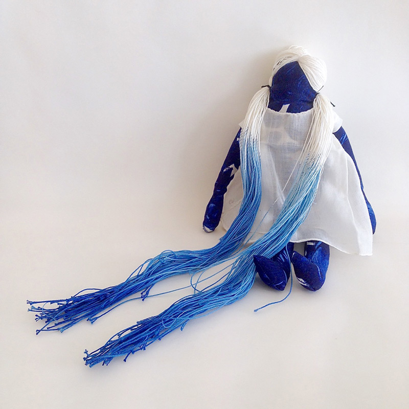 Ink Doll // Mustenukke, 2015. Recycled textiles, cotton thread, sesame seads, ink